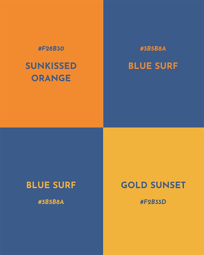 Combinaison de couleurs bleu denim + jaune et orange